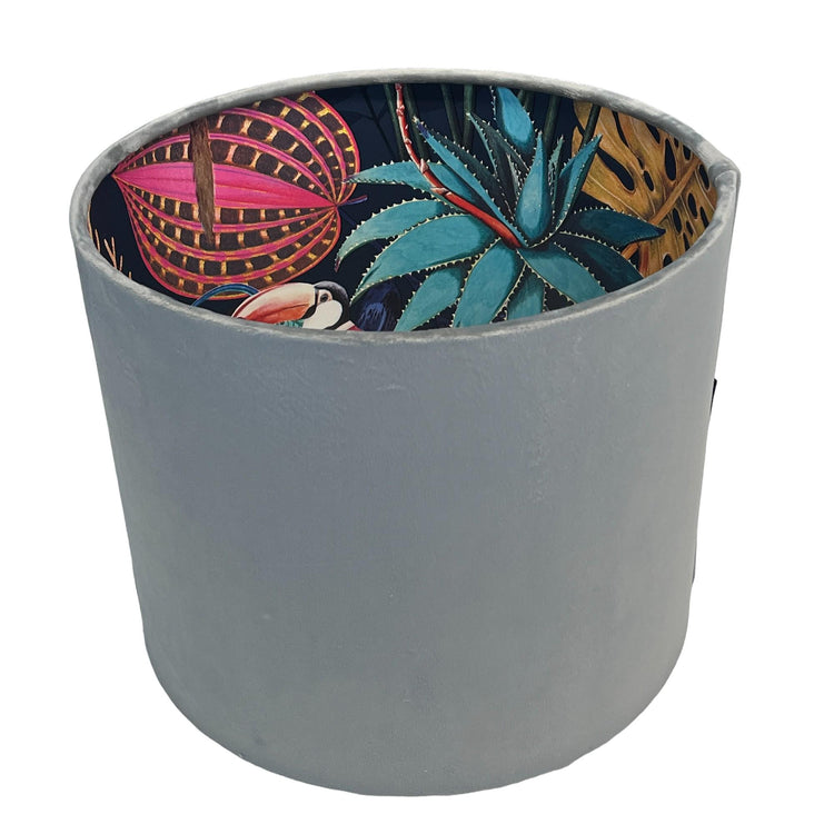 Wonderland Velvet Handmade Lampshade with Tropical Design Lining - Blue Crocus Textiles