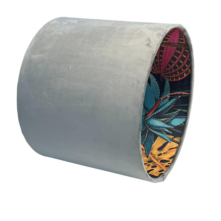 Wonderland Velvet Handmade Lampshade with Tropical Design Lining - Blue Crocus Textiles