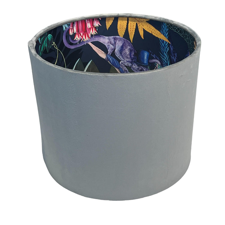 Wonderland Velvet Handmade Lampshade with Tropical Design Lining - Blue Crocus Textiles