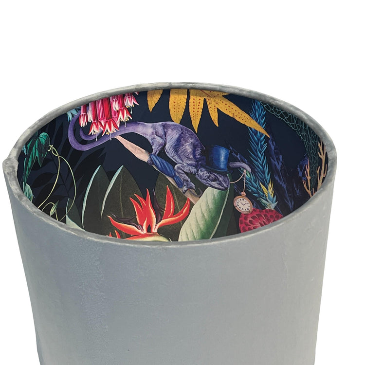 Wonderland Velvet Handmade Lampshade with Tropical Design Lining - Blue Crocus Textiles