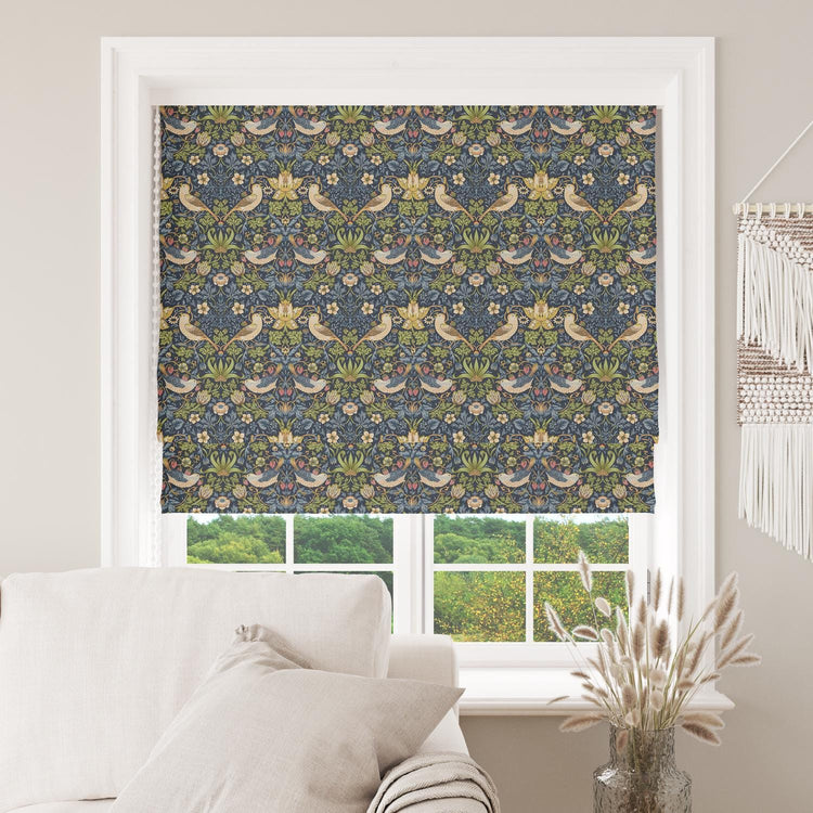 Made to Measure Roman Blind with a Hand Stitched Finish, William Morris Strawberry Thief - BlueCrocusTextiles