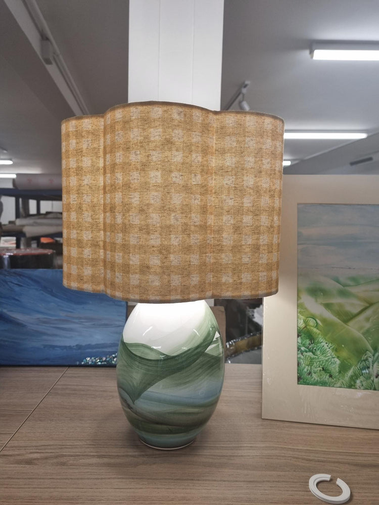 Handmade Scallop Lampshade with Yellow Check Fabric - BlueCrocusTextiles