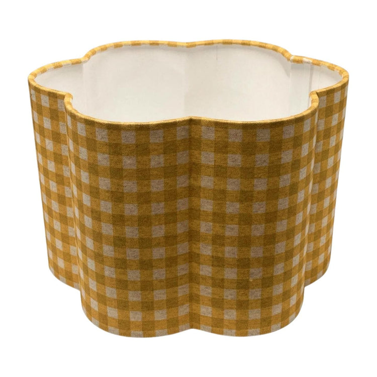 Handmade Scallop Lampshade with Yellow Check Fabric - BlueCrocusTextiles