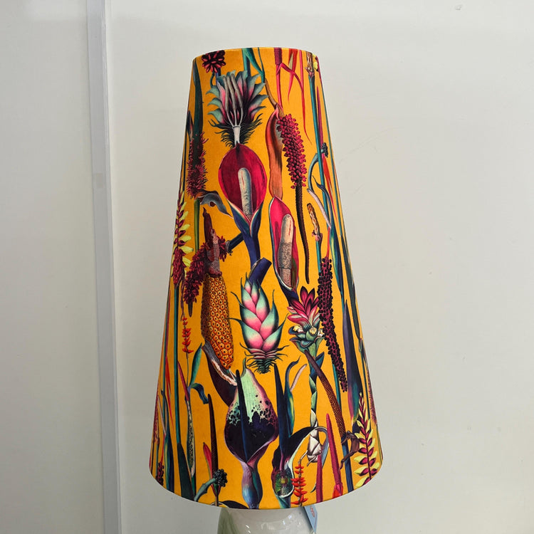 Extra Tall Conical Handmade Lampshade with Sunburst Botanical fabric, Suitable for Table Lamp, Floor Lamp - BlueCrocusTextiles