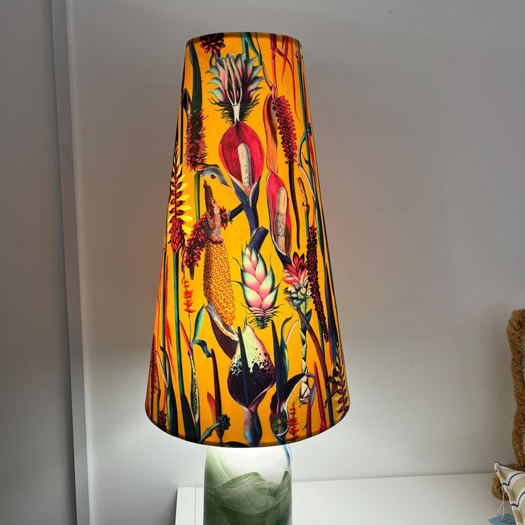 Extra Tall Conical Handmade Lampshade with Sunburst Botanical fabric, Suitable for Table Lamp, Floor Lamp - BlueCrocusTextiles
