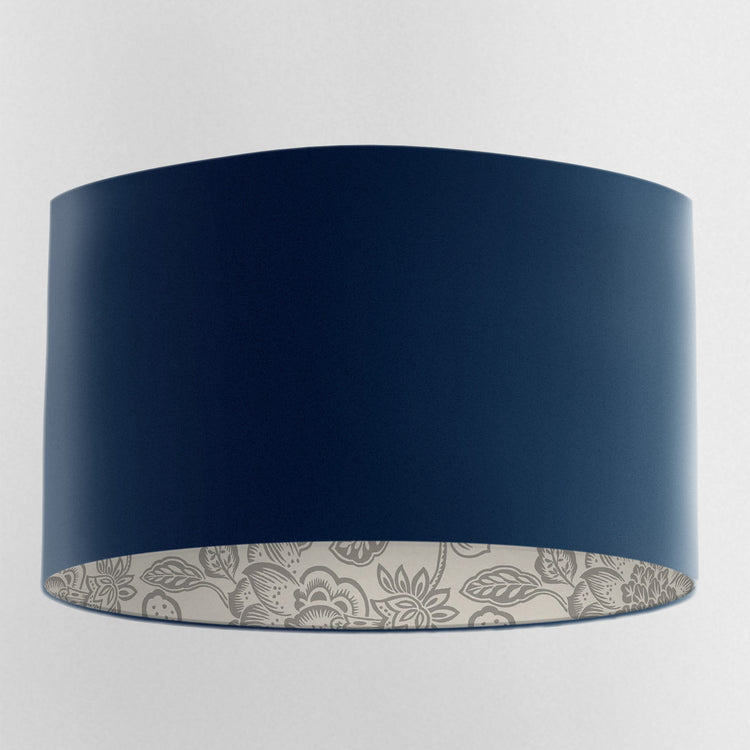 Navy Blue Velvet Handmade Lampshade with Grey Floral Lining
