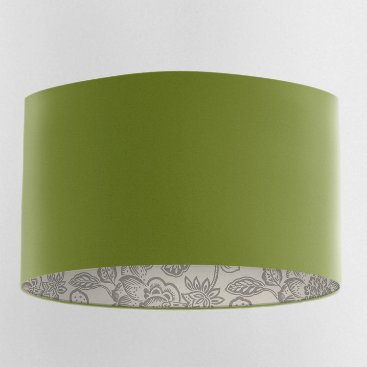 Olive Green Velvet Handmade Lampshade with Grey Floral Lining