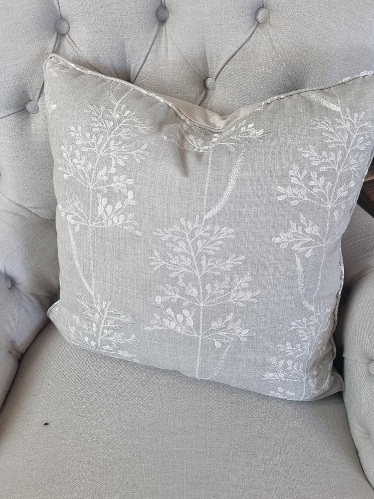 Embroidered Floral Cushion Cover with Piping - Blue Crocus Textiles