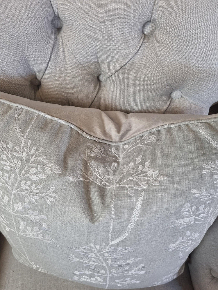 Embroidered Floral Cushion Cover with Piping - Blue Crocus Textiles