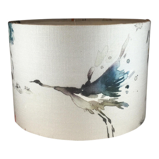 Handmade Lampshade with Crane Bird Design - Blue Crocus Textiles