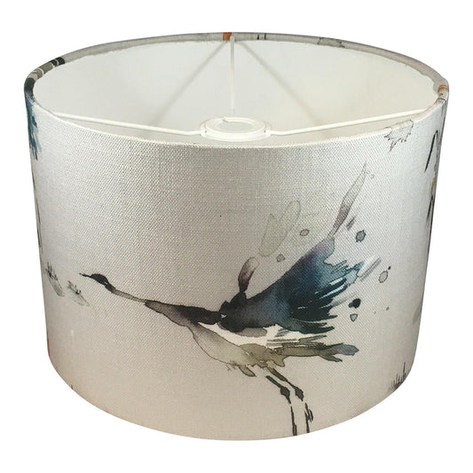 Handmade Lampshade with Crane Bird Design - Blue Crocus Textiles