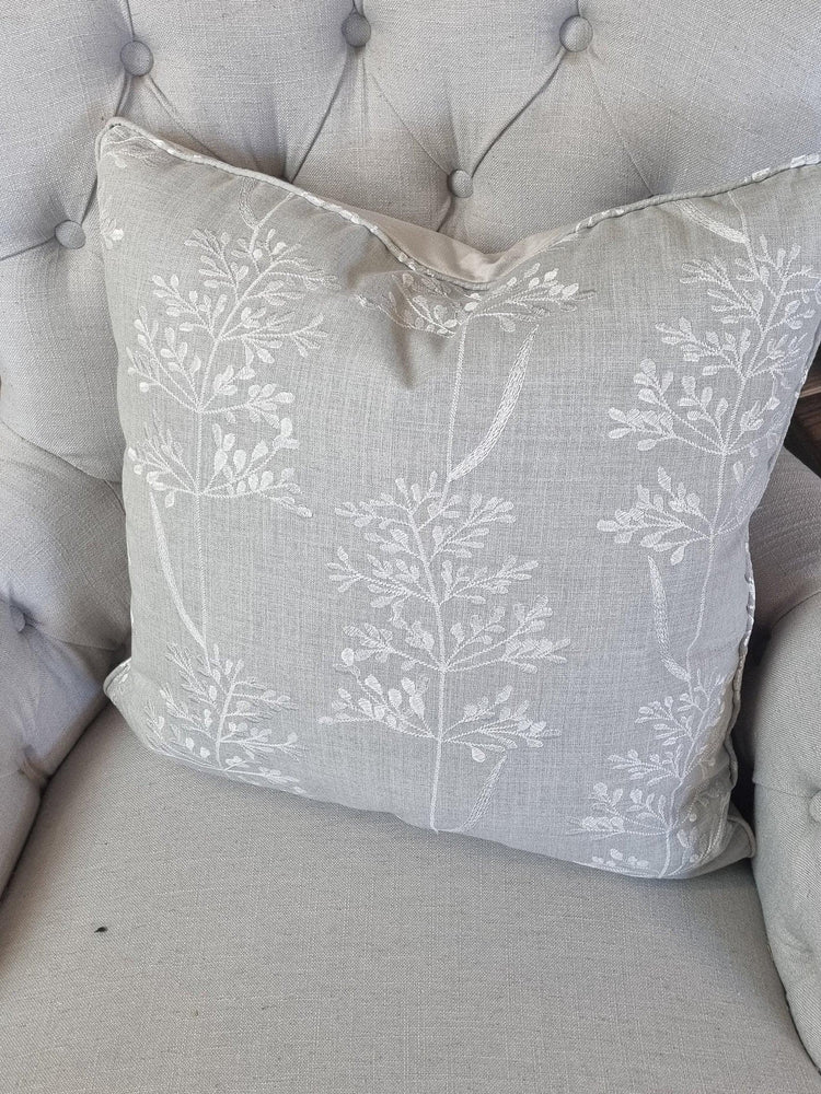 Large Embroidered Floral Cushion Cover with Piping - Blue Crocus Textiles
