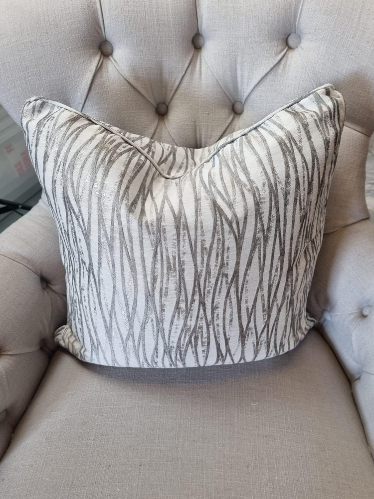 Linear Silver Cushion Cover with piping - Blue Crocus Textiles