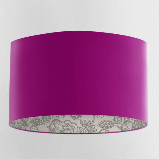 Plum Velvet Handmade Lampshade with  Grey Floral Lining