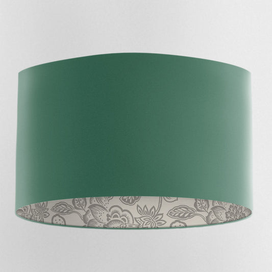 Teal Velvet Handmade Lampshade with  Grey Floral Lining