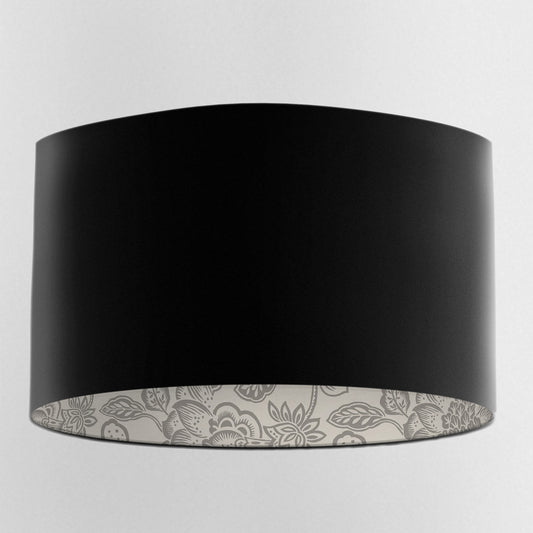 Black Velvet Handmade Lampshade with Grey Floral Lining