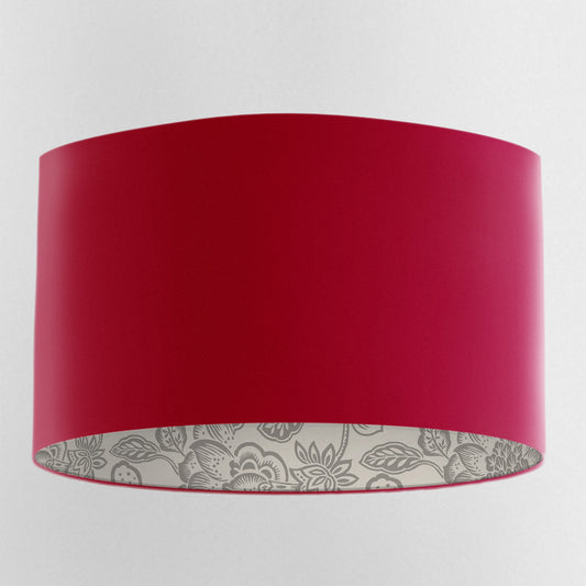 Cerise Velvet Handmade Lampshade with  Grey Floral Lining