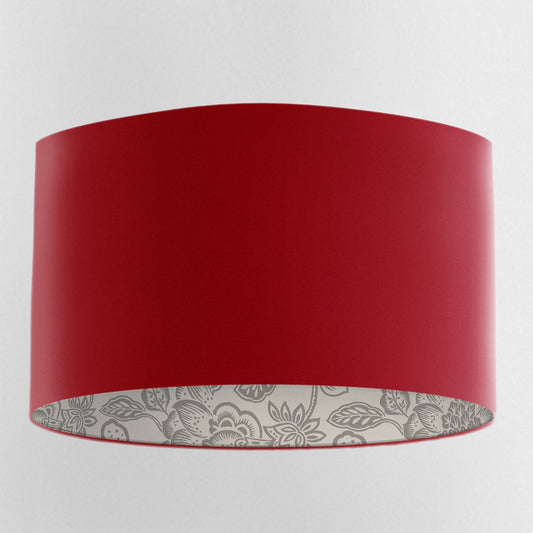 Claret Red Velvet Handmade Lampshade with  Grey Floral Lining