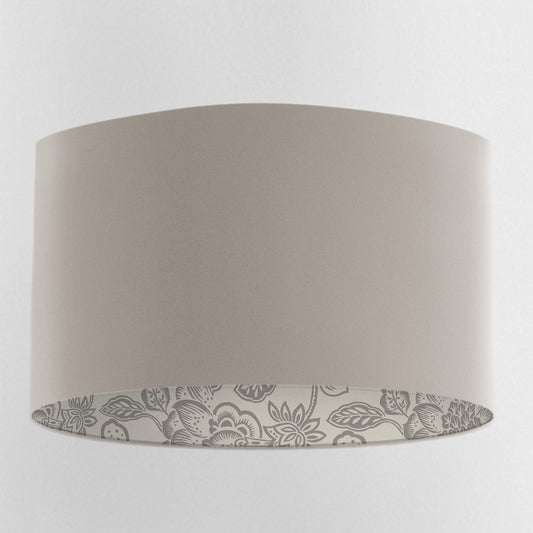 Grey Velvet Handmade Lampshade with  Grey Floral Lining