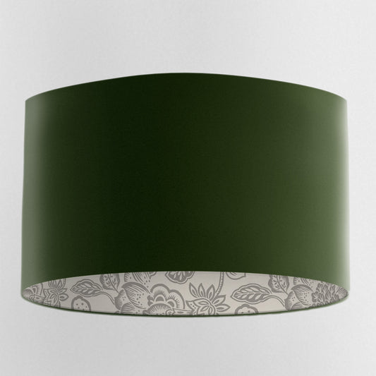 Forest Green Velvet Handmade Lampshade with  Grey Floral Lining