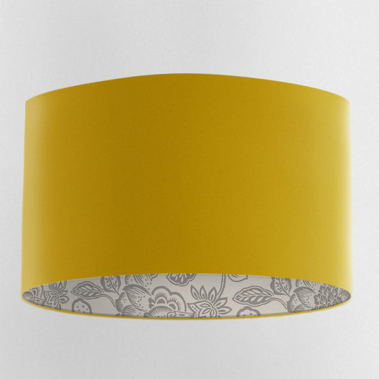 Gold Velvet Handmade Lampshade with  Grey Floral Lining