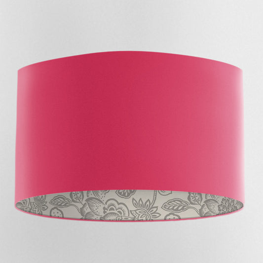 Hot Pink Velvet Handmade Lampshade with  Grey Floral Lining