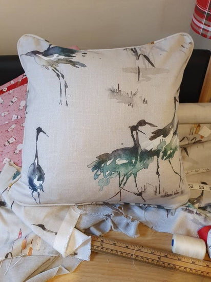 Decorative bird cushion cover with concealed zip, piping and handmade finish