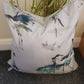 Handmade Voyage Maison crane cushion cover with Japanese inspired bird fabric and grey velvet back