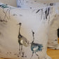 Grey and blue crane bird scatter cushion handmade in Voyage Maison Kyoto fabric