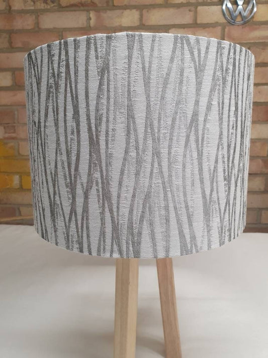 Silver Grey Linear Handmade Lampshade - Blue Crocus Textiles