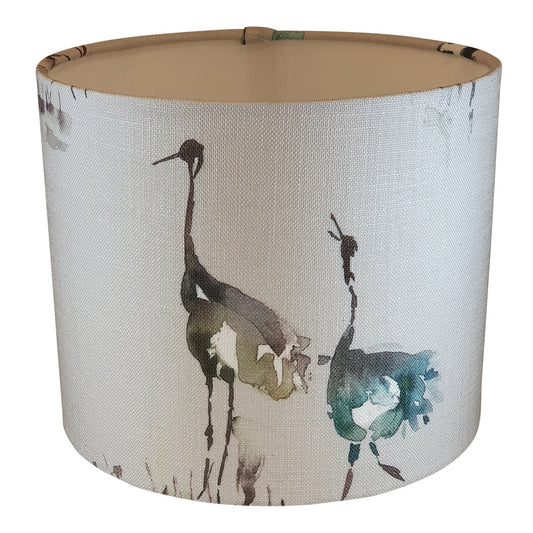 Bird Handmade Lampshade featuring 2 standing cranes - Blue Crocus Textiles