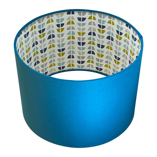 Blue Cotton Lampshade with Abstract Interior - Blue Crocus Textiles