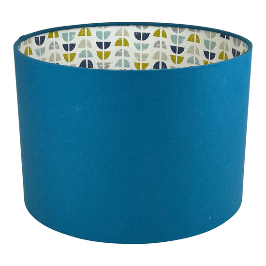 Blue Cotton Lampshade with Abstract Interior - Blue Crocus Textiles