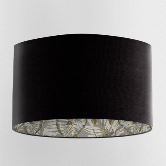 Black Velvet Handmade Lampshade with Gold & Grey Wild Lilly Lining - Blue Crocus Textiles