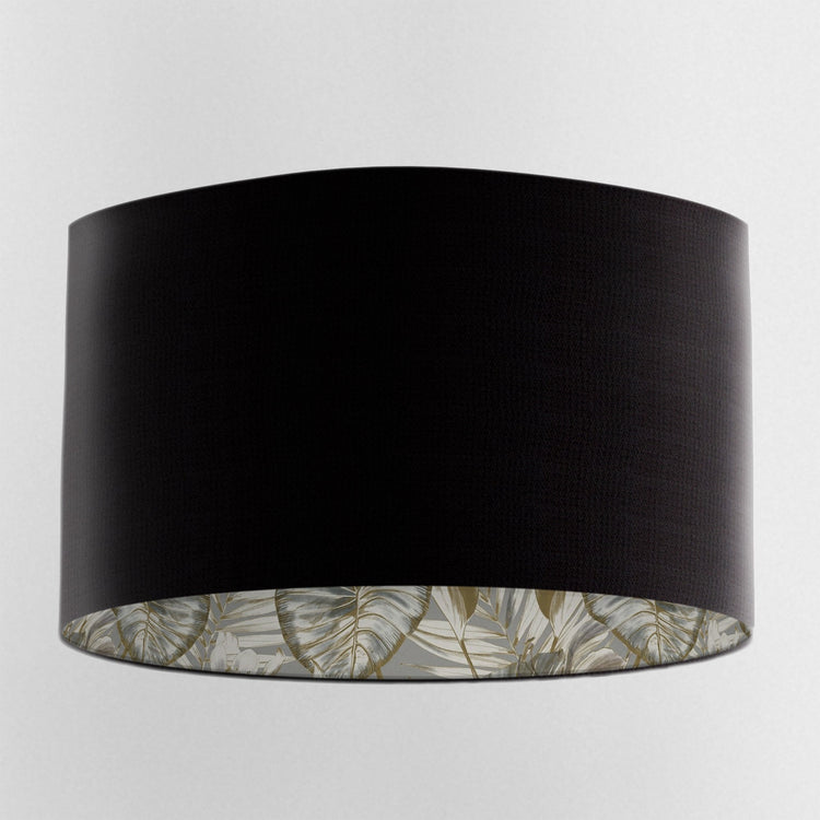 Black Velvet Handmade Lampshade with Gold & Grey Wild Lilly Lining - Blue Crocus Textiles