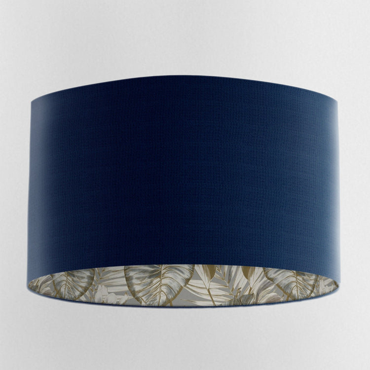 Navy Blue Velvet Handmade Lampshade with Gold & Grey Wild Lilly Lining - Blue Crocus Textiles