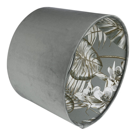 Grey Velvet Handmade Lampshade with Gold & Grey Wild Lilly Lining - Blue Crocus Textiles