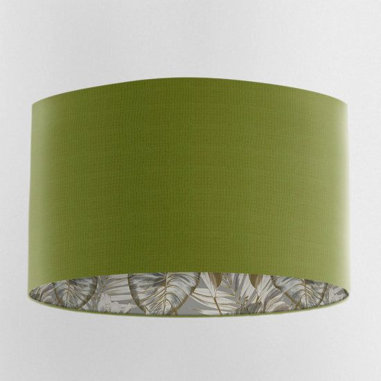 Olive Green Velvet Handmade Lampshade with Gold & Grey Wild Lilly Lining - Blue Crocus Textiles