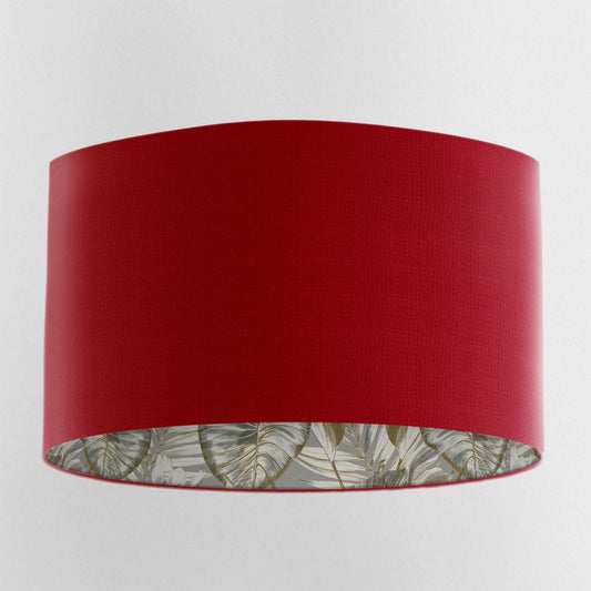 Claret Red Velvet Handmade Lampshade with Gold & Grey Wild Lilly Lining - Blue Crocus Textiles