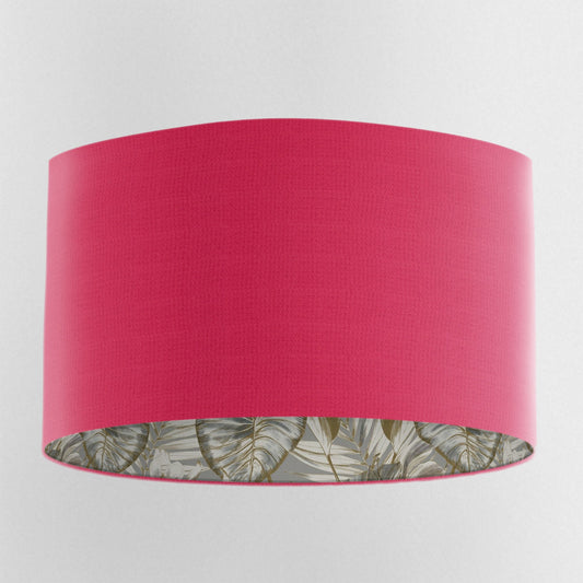 Hot Pink Velvet Handmade Lampshade with Gold & Grey Wild Lilly Lining - Blue Crocus Textiles