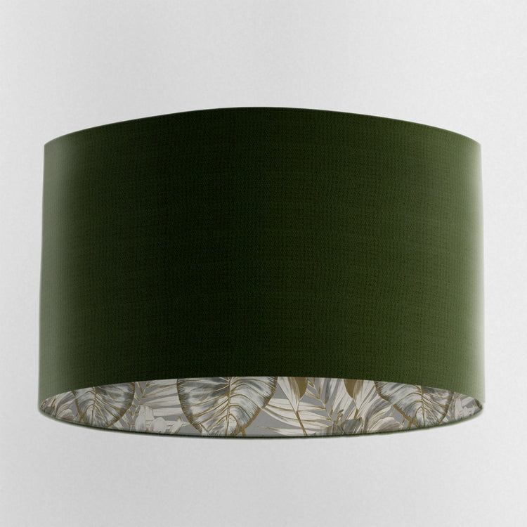 Forest Green Velvet Handmade Lampshade with Gold & Grey Wild Lilly Lining - Blue Crocus Textiles