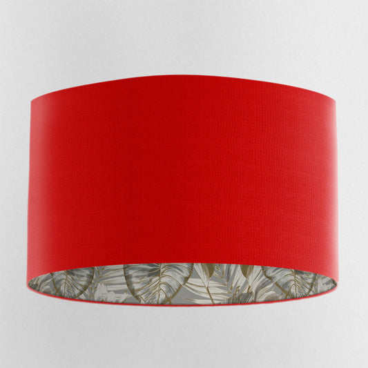 Scarlet Red Velvet Handmade Lampshade with Gold & Grey Wild Lilly Lining - Blue Crocus Textiles