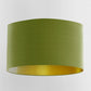 Olive Green Velvet Handmade Lampshade with Brushed Gold Lining - Blue Crocus Textiles