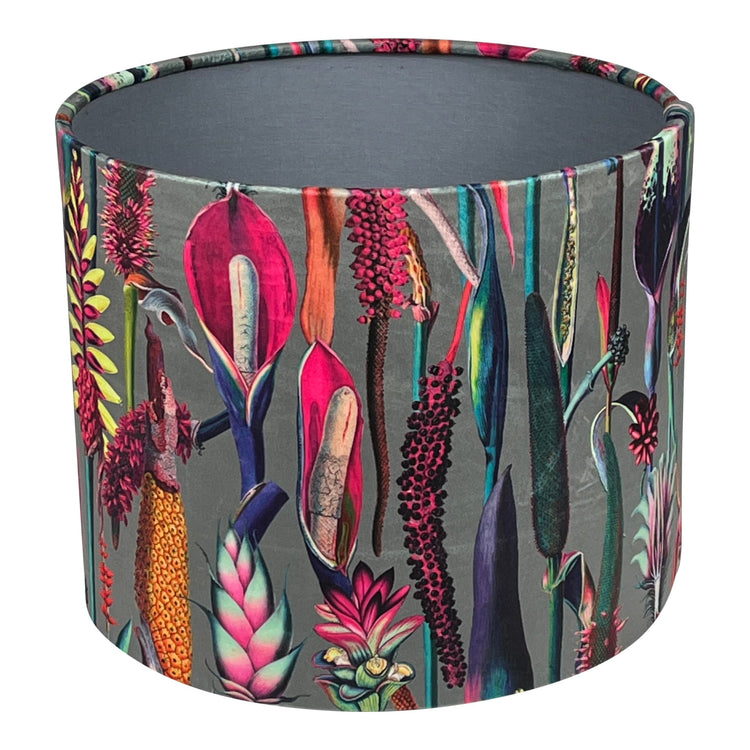 Botanical Velvet Handmade Lampshade with Grey Lining - Blue Crocus Textiles