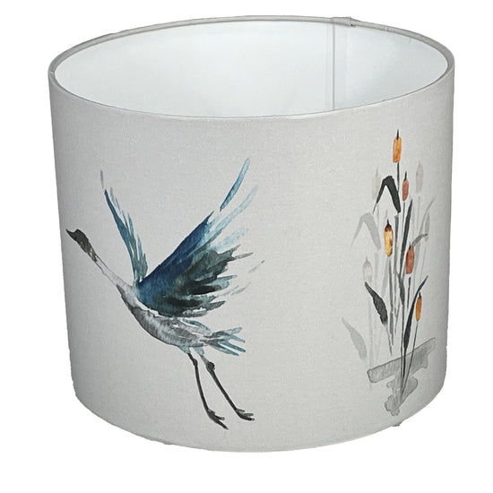 Elegant Grey Crane Handmade Lampshade - Handmade Lighting for Table or Ceiling - Blue Crocus Textiles