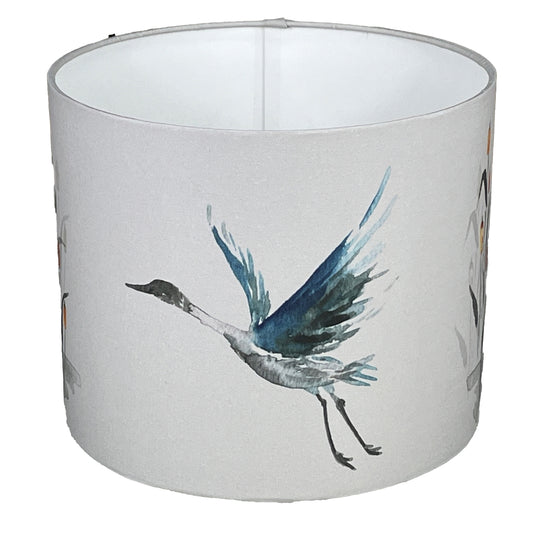 Elegant Grey Crane Handmade Lampshade - Handmade Lighting for Table or Ceiling - Blue Crocus Textiles