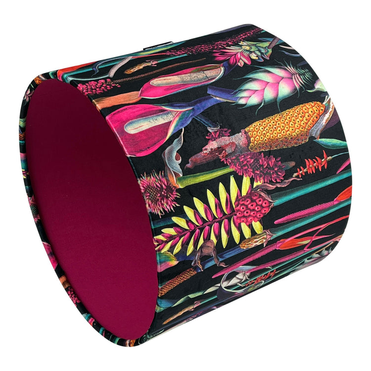 Botanical Velvet Handmade Lampshade with Cerise Lining - Blue Crocus Textiles