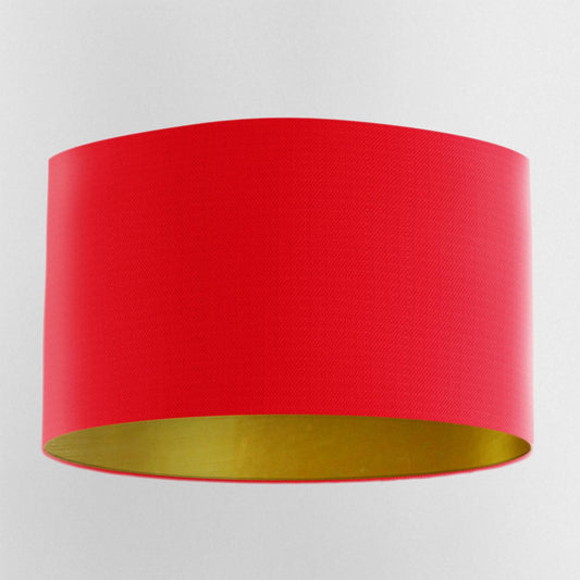 Red Handmade Lampshade with Brushed Gold Lining and 100% cotton fabric - Blue Crocus Textiles