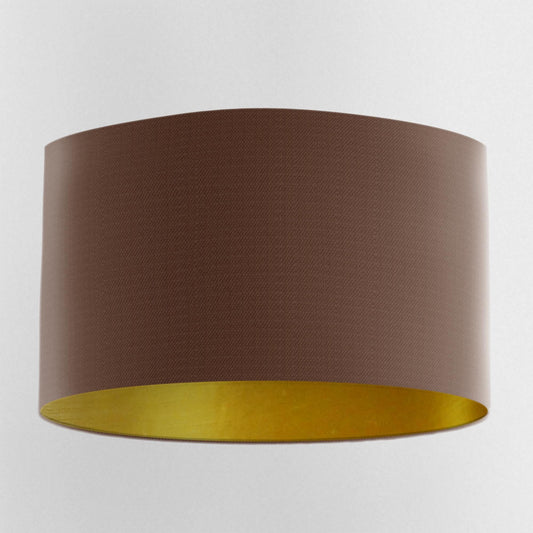 Brown Handmade Lampshade with Brushed Gold Lining and 100% cotton fabric - Blue Crocus Textiles