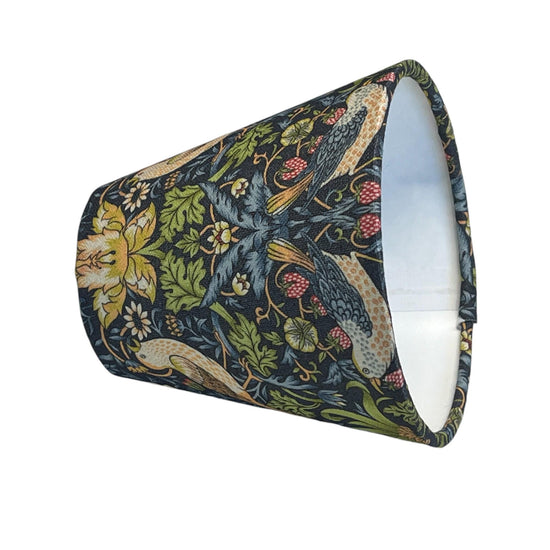 William Morris Candle Clip Handmade Lampshade with Strawberry Thief - Blue Crocus Textiles